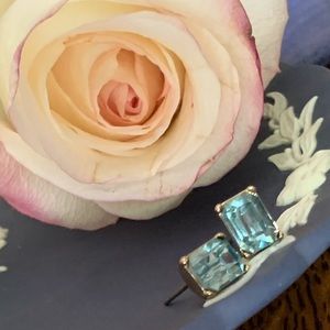 NWOT Sky Blue Emerald Cut Crystal Earrings